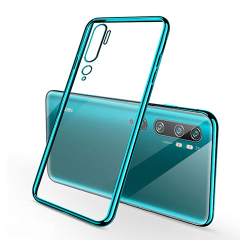 Custodia Silicone Trasparente Ultra Sottile Cover Morbida S01 per Xiaomi Mi Note 10 Ciano