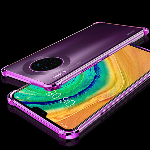 Custodia Silicone Trasparente Ultra Sottile Cover Morbida S03 per Huawei Mate 30 Viola