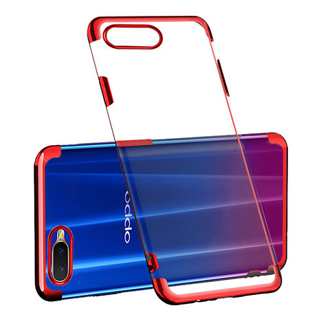 Custodia Silicone Trasparente Ultra Sottile Cover Morbida S03 per Oppo K1 Rosso