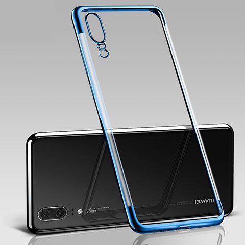 Custodia Silicone Trasparente Ultra Sottile Cover Morbida S09 per Huawei P20 Blu