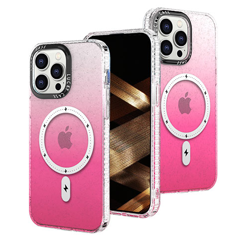 Custodia Silicone Trasparente Ultra Sottile Cover Morbida Sfumato con Mag-Safe Magnetic per Apple iPhone 15 Pro Rosa Caldo