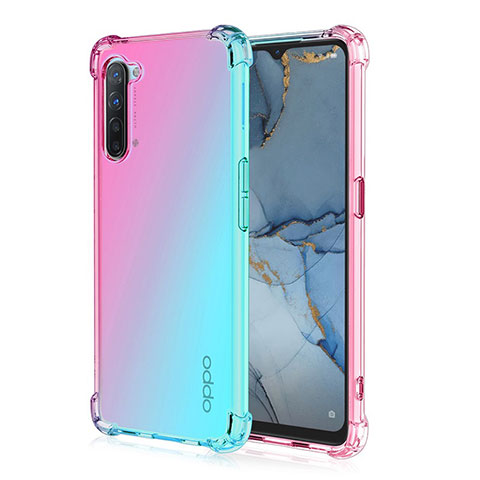 Custodia Silicone Trasparente Ultra Sottile Cover Morbida Sfumato G01 per Oppo Find X2 Lite Ciano