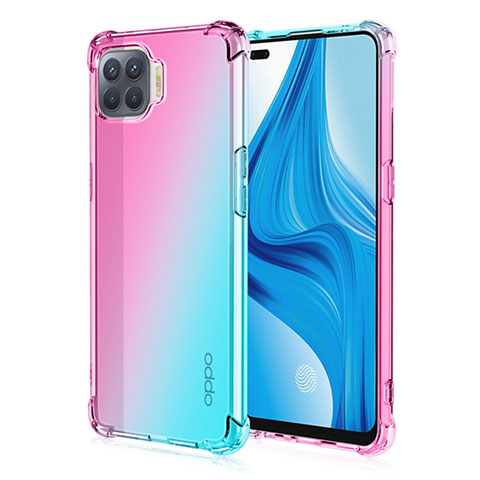 Custodia Silicone Trasparente Ultra Sottile Cover Morbida Sfumato G01 per Oppo Reno4 Lite Ciano