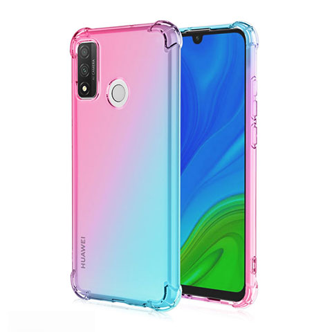 Custodia Silicone Trasparente Ultra Sottile Cover Morbida Sfumato H01 per Huawei P Smart (2020) Ciano