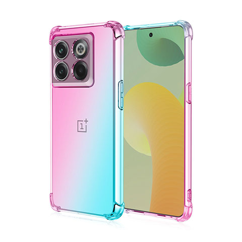 Custodia Silicone Trasparente Ultra Sottile Cover Morbida Sfumato per OnePlus 10T 5G Ciano