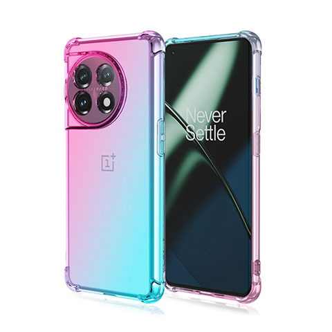 Custodia Silicone Trasparente Ultra Sottile Cover Morbida Sfumato per OnePlus 11 5G Ciano