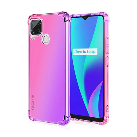 Custodia Silicone Trasparente Ultra Sottile Cover Morbida Sfumato per Realme 7i RMX2193 Rosa Caldo