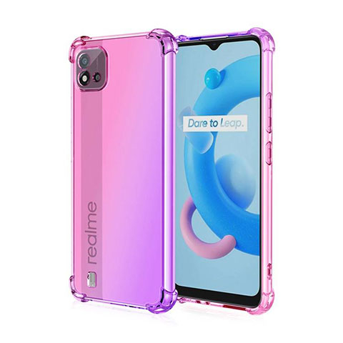 Custodia Silicone Trasparente Ultra Sottile Cover Morbida Sfumato per Realme C20A Rosa Caldo