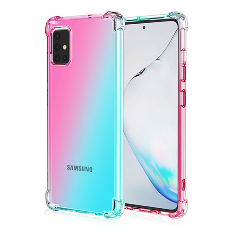 Custodia Silicone Trasparente Ultra Sottile Cover Morbida Sfumato per Samsung Galaxy A51 4G Ciano