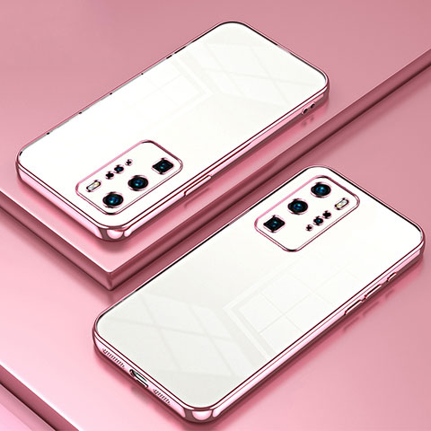 Custodia Silicone Trasparente Ultra Sottile Cover Morbida SY1 per Huawei P40 Pro Oro Rosa