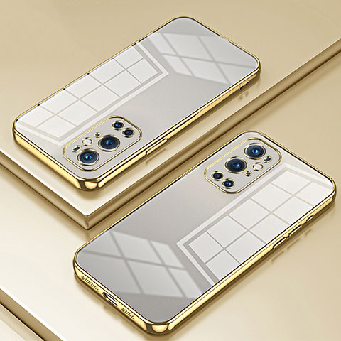 Custodia Silicone Trasparente Ultra Sottile Cover Morbida SY1 per OnePlus 9 Pro 5G Oro