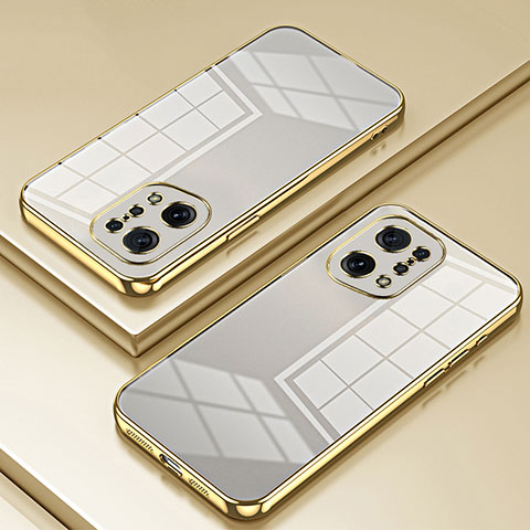 Custodia Silicone Trasparente Ultra Sottile Cover Morbida SY1 per Oppo Find X5 5G Oro