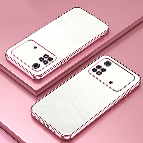 Custodia Silicone Trasparente Ultra Sottile Cover Morbida SY1 per Xiaomi Poco M4 Pro 4G Oro Rosa