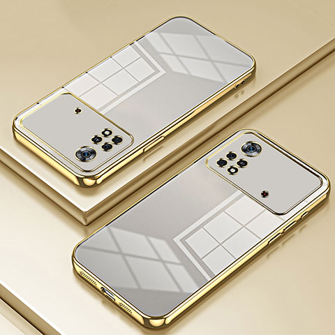 Custodia Silicone Trasparente Ultra Sottile Cover Morbida SY1 per Xiaomi Poco X4 Pro 5G Oro