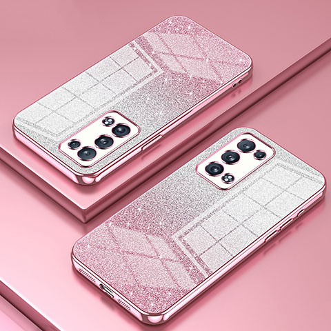 Custodia Silicone Trasparente Ultra Sottile Cover Morbida SY2 per Oppo Reno6 Pro+ Plus 5G Oro Rosa