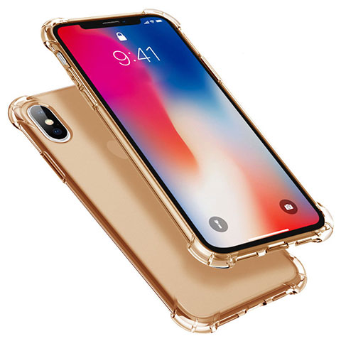 Custodia Silicone Trasparente Ultra Sottile Cover Morbida U01 per Apple iPhone X Oro