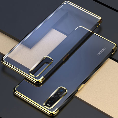 Custodia Silicone Trasparente Ultra Sottile Cover Morbida U01 per Oppo Find X2 Pro Oro