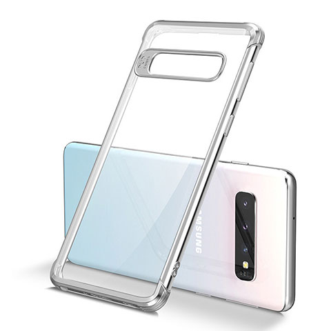 Custodia Silicone Trasparente Ultra Sottile Cover Morbida U05 per Samsung Galaxy S10 5G Argento