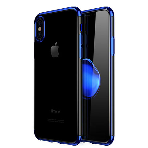 Custodia Silicone Trasparente Ultra Sottile Cover Morbida V02 per Apple iPhone X Blu