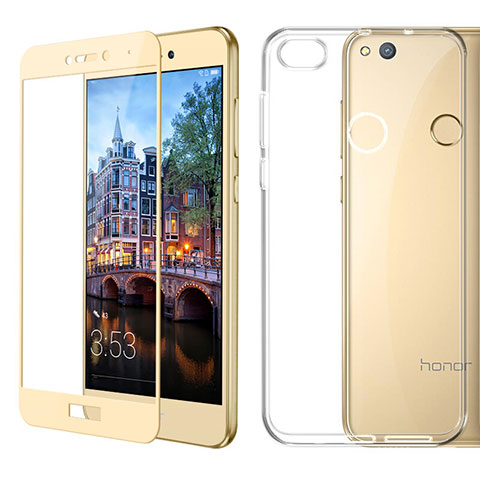 Custodia Silicone Trasparente Ultra Sottile Morbida con Pellicola Protettiva per Huawei GR3 (2017) Oro