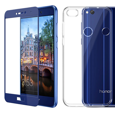 Custodia Silicone Trasparente Ultra Sottile Morbida con Pellicola Protettiva per Huawei P9 Lite (2017) Blu