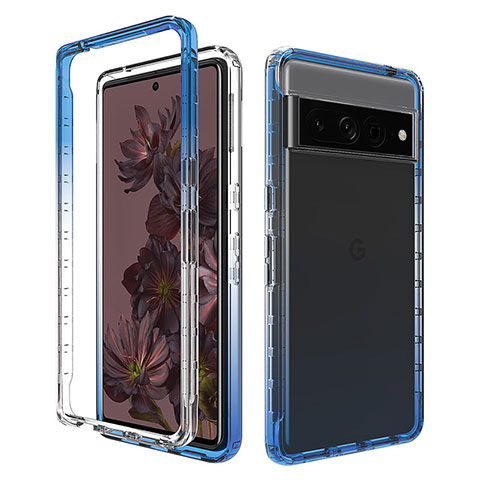 Custodia Silicone Trasparente Ultra Sottile Morbida Cover Fronte e Retro 360 Gradi Sfumato JX1 per Google Pixel 7 Pro 5G Blu