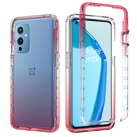 Custodia Silicone Trasparente Ultra Sottile Morbida Cover Fronte e Retro 360 Gradi Sfumato JX1 per OnePlus 9 5G Rosso