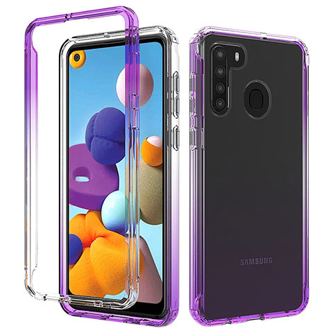 Custodia Silicone Trasparente Ultra Sottile Morbida Cover Fronte e Retro 360 Gradi Sfumato JX1 per Samsung Galaxy A21s Viola