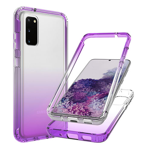 Custodia Silicone Trasparente Ultra Sottile Morbida Cover Fronte e Retro 360 Gradi Sfumato JX1 per Samsung Galaxy S20 5G Viola