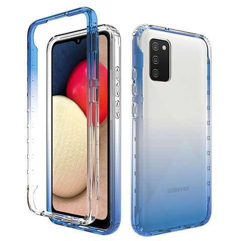 Custodia Silicone Trasparente Ultra Sottile Morbida Cover Fronte e Retro 360 Gradi Sfumato JX4 per Samsung Galaxy A02s Blu