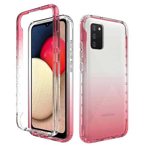 Custodia Silicone Trasparente Ultra Sottile Morbida Cover Fronte e Retro 360 Gradi Sfumato JX4 per Samsung Galaxy A02s Rosa Caldo