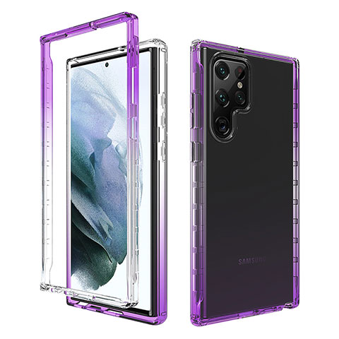 Custodia Silicone Trasparente Ultra Sottile Morbida Cover Fronte e Retro 360 Gradi Sfumato M01 per Samsung Galaxy S22 Ultra 5G Viola