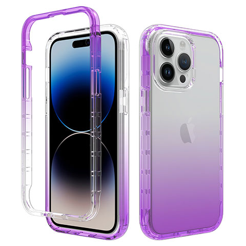 Custodia Silicone Trasparente Ultra Sottile Morbida Cover Fronte e Retro 360 Gradi Sfumato per Apple iPhone 14 Pro Max Viola