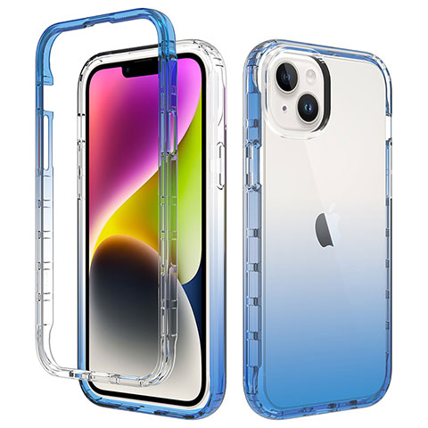 Custodia Silicone Trasparente Ultra Sottile Morbida Cover Fronte e Retro 360 Gradi Sfumato per Apple iPhone 15 Plus Blu