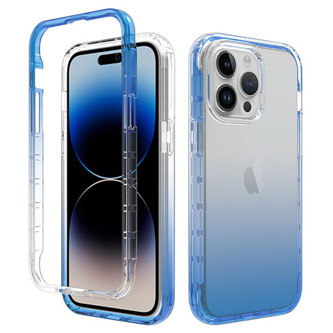 Custodia Silicone Trasparente Ultra Sottile Morbida Cover Fronte e Retro 360 Gradi Sfumato per Apple iPhone 15 Pro Blu