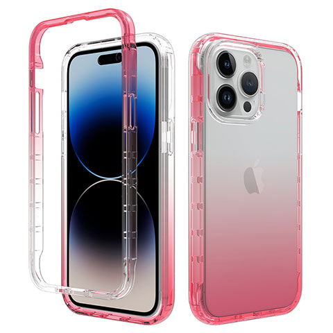 Custodia Silicone Trasparente Ultra Sottile Morbida Cover Fronte e Retro 360 Gradi Sfumato per Apple iPhone 16 Pro Max Rosso