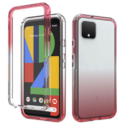 Custodia Silicone Trasparente Ultra Sottile Morbida Cover Fronte e Retro 360 Gradi Sfumato per Google Pixel 4 Rosso