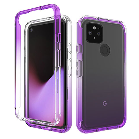 Custodia Silicone Trasparente Ultra Sottile Morbida Cover Fronte e Retro 360 Gradi Sfumato per Google Pixel 5 Viola