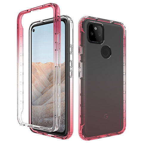 Custodia Silicone Trasparente Ultra Sottile Morbida Cover Fronte e Retro 360 Gradi Sfumato per Google Pixel 5a 5G Rosso