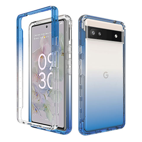 Custodia Silicone Trasparente Ultra Sottile Morbida Cover Fronte e Retro 360 Gradi Sfumato per Google Pixel 6a 5G Blu