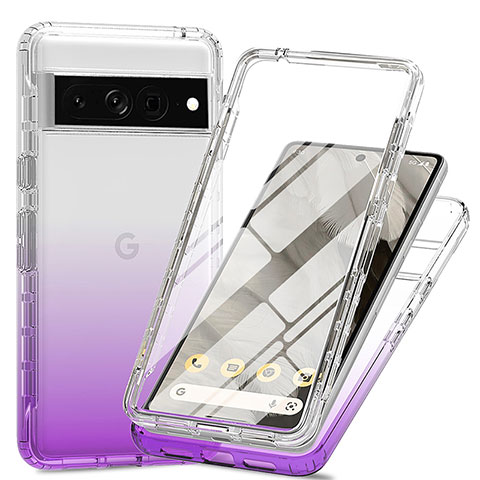 Custodia Silicone Trasparente Ultra Sottile Morbida Cover Fronte e Retro 360 Gradi Sfumato per Google Pixel 7 Pro 5G Viola