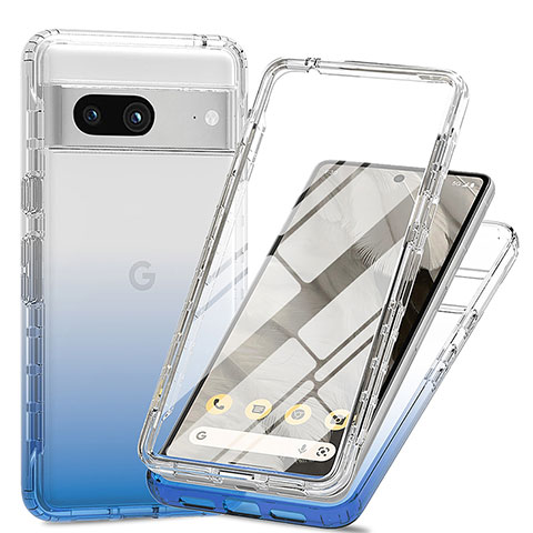 Custodia Silicone Trasparente Ultra Sottile Morbida Cover Fronte e Retro 360 Gradi Sfumato per Google Pixel 7a 5G Blu