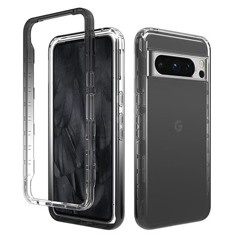 Custodia Silicone Trasparente Ultra Sottile Morbida Cover Fronte e Retro 360 Gradi Sfumato per Google Pixel 8 Pro 5G Grigio Scuro