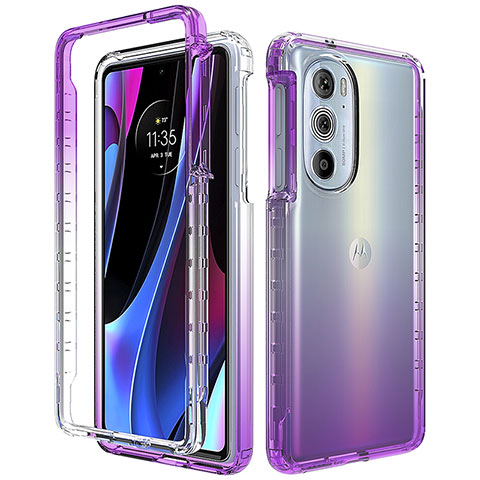 Custodia Silicone Trasparente Ultra Sottile Morbida Cover Fronte e Retro 360 Gradi Sfumato per Motorola Moto Edge 30 Pro 5G Viola