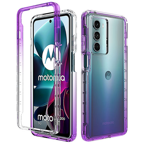 Custodia Silicone Trasparente Ultra Sottile Morbida Cover Fronte e Retro 360 Gradi Sfumato per Motorola Moto G200 5G Viola