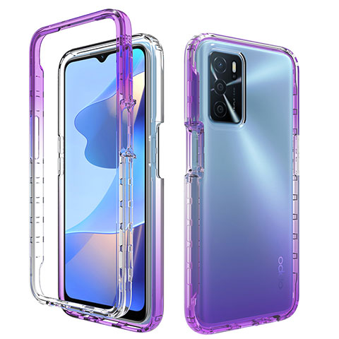 Custodia Silicone Trasparente Ultra Sottile Morbida Cover Fronte e Retro 360 Gradi Sfumato per Oppo A16s Viola