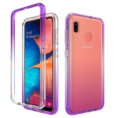 Custodia Silicone Trasparente Ultra Sottile Morbida Cover Fronte e Retro 360 Gradi Sfumato per Samsung Galaxy A20 Viola