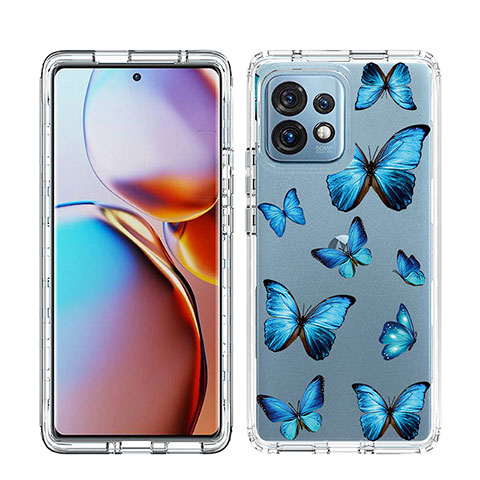 Custodia Silicone Trasparente Ultra Sottile Morbida Cover Fronte e Retro 360 JX1 per Motorola Moto Edge Plus (2023) 5G Blu