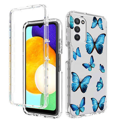 Custodia Silicone Trasparente Ultra Sottile Morbida Cover Fronte e Retro 360 JX3 per Samsung Galaxy A02s Blu