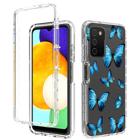 Custodia Silicone Trasparente Ultra Sottile Morbida Cover Fronte e Retro 360 JX4 per Samsung Galaxy A03s Blu